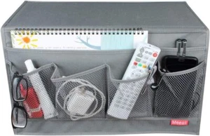 Bedside caddy with 5 pockets, holds remote, phone, tablet, magazines, grey - Picture 1 of 5