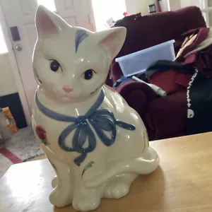 Barattolo biscotti gatto papaveri su blu - Foto 1 di 6