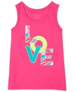 THE CHILDREN'S PLACE Girls Tank Top Bright Pink T-Shirt XS 4 LOVE Sleeveless NEW - Picture 1 of 6