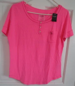 New Abercrombie T-Shirt Top Girls XL Pink NWT Child Pocket Loose Fit 3 Buttons - Picture 1 of 5