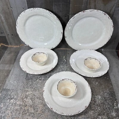 Il Mulino Beige Crackle MELAMINA Lote Mixed, Platos de Ensalada y Cena, Cuencos de Desierto Foto 1 de 4