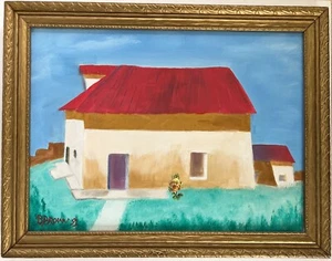 Pintura de una casa en marco dorado antiguo - Imagen 1 de 2