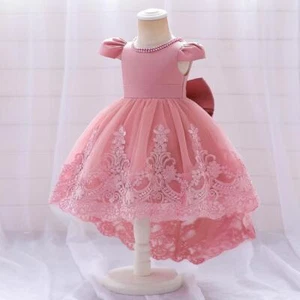 Kids Toddler Bow Baby Dress Girls Beading Tulle Princess Party Baptism Costume - Picture 1 of 34