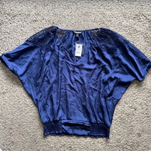 Express Women’s Blouse Size Small Blue Lace Elastic Waist - Picture 1 of 11