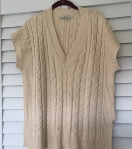 Next Cream Cable Knit Jumper Size Medium V Neck Sleeveless Tank Vest - Picture 1 of 7