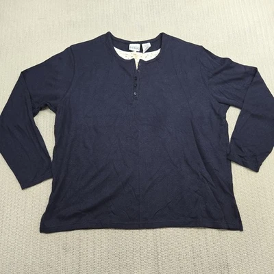Bobbie Brooks Shirt Womens XL Navy Blue Long Sleeve Henley Textured Cotton Blend - Image 1 of 4