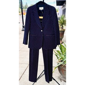 GUCCI Jacket Sz. 44 / Pants Sz. 46 100% Cotton Navy Heart Design Pant Suit Set - Picture 1 of 18