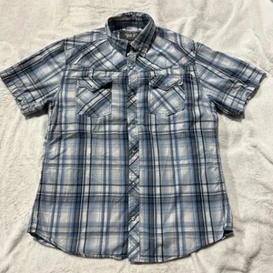 Buckle Bke Shirt Men's Size Large L Athletic Fit Blue Plaid Pearl Snap Western - Picture 1 of 10