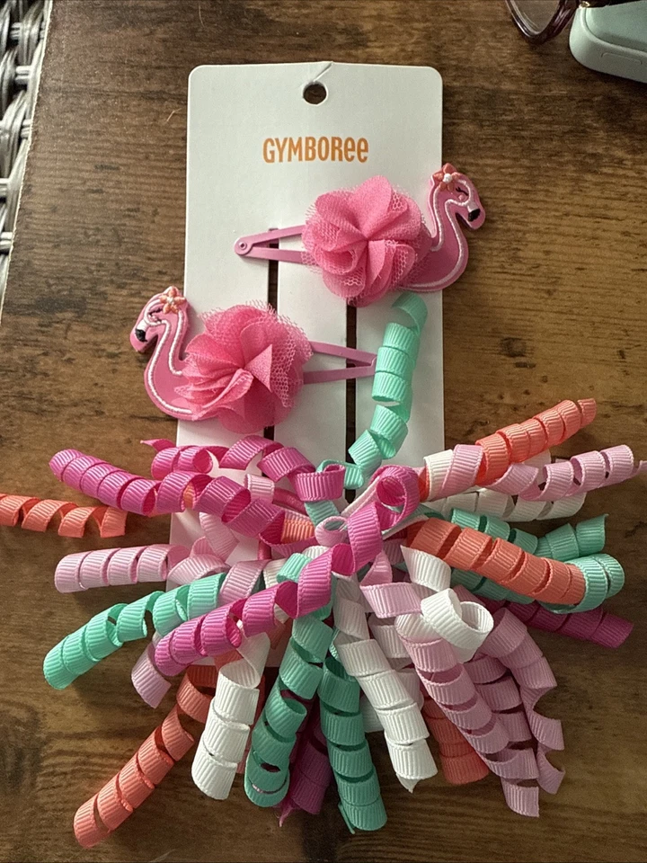 NUEVO NUEVO CON ETIQUETAS Gymboree colorido rizado y pinzas para el cabello y corbata para el cabello flamencos Foto 1 de 1