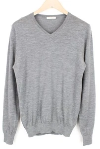 SUITSUPPLY Men's Jumper M Grey Melange Knit V-Neck Wool Slim Fit Sweater - Picture 1 of 8