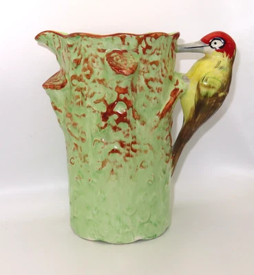 Vintage Royal Falcon Ware Hand-Painted Woodpecker Jug 1930s Art Deco Antique - Image 1 of 4