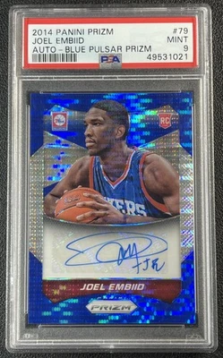 JOEL EMBIID PSA 9 2014-15 PANINI PRIZM #79 ROOKIE AUTO BLUE PULSAR RC 132/199 - Image 1 of 2