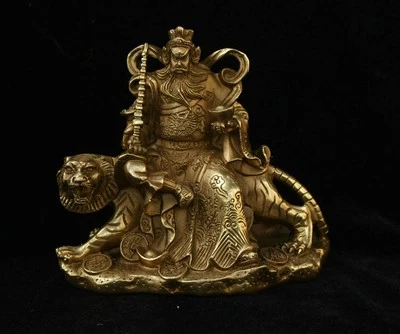 Chinese Folk Bronze Fengshui Zhao Gongming Mammon Money Wealth God Tiger Statue - Image 1 of 4