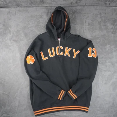 Sudadera con Capucha Lucky Brand Para Hombres Grande Negra Cuarto Cremallera LUCKY 13 Trébol Apliques Universitarios Foto 1 de 4