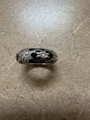 Anillo Silvio Hidalgo Plata de Ley 925 Negro Esmalte Circonita Talla 6 Foto 1 de 4