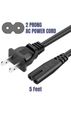 Cable de alimentación de CA de 2 clavijas C7 Figura-8 para PS5 PS4 Xbox TV Monitor Laptop 5 pies Foto 1 de 4