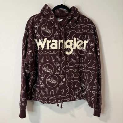 Sudadera con capucha retro para mujer Wrangler corta polar estampado de cuerda Western Horse marrón XL Foto 1 de 4
