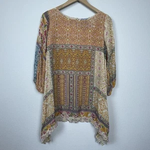 Túnica Johnny Was Xenia Terciopelo Burnout Naranja Mezcla Seda Top S Boho Festival - Imagen 1 de 5