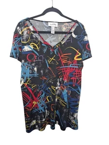 Camisa Top Joseph Ribkoff Negra Graffiti Elástica Talla US 14 XL - Imagen 1 de 6