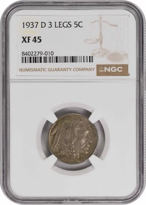 1937-D Buffalo Nickel 3 Legs EF45 NGC - Image 1 of 4
