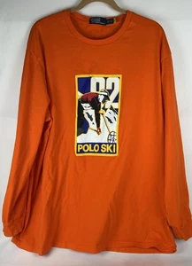 Polo Ski 92 Ralph Lauren Orange Long Sleeve TShirt Mens 2XB Graphic Pullover - Picture 1 of 4