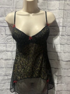 Victoria’s Secret 36B Lace babydoll black leopard mesh Vtg #67 - Bild 1 von 7