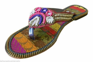 Women Shoes Leather Size US 7 Handmade Indian Slippers Slip Ons Jutties Flat - Picture 1 of 6