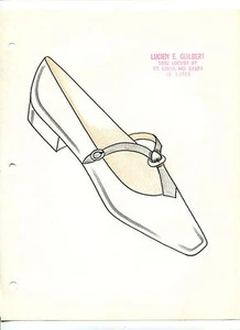ORIGINAL Hand Drawn Sketch 1960s fashion designer LUCIEN GUILBERT SHOE black 18B - Picture 1 of 1
