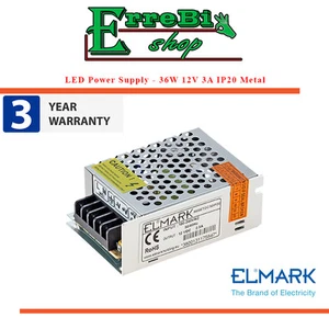 ALIMENTATORE TRASFORMATORE 36W 3A DC12V AC240V MORSETTIERA METALLO IP20 ELMARK - Foto 1 di 1
