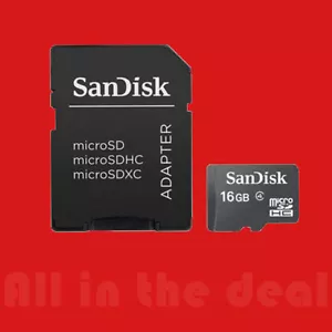Tarjeta de memoria SanDisk 16 GB MicroSD Micro SDHC Clase 4 16G con adaptador SD SDSDQM - Imagen 1 de 1