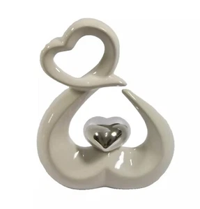 Deko Objekt Artikel abstrakte Skulptur Keramik Figur Dekofigur mit silber Herz - Bild 1 von 3