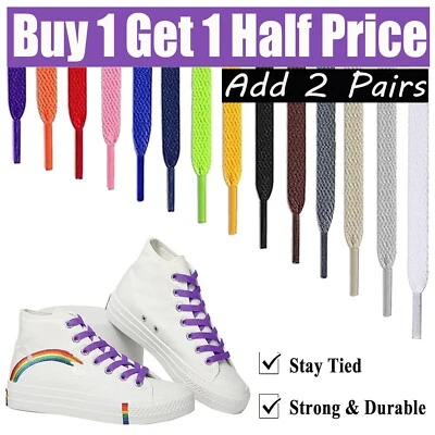 Flat Shoe Laces Boots Trainers Skate Football Coloured Shoelaces Adult Kids - Image 1 of 2