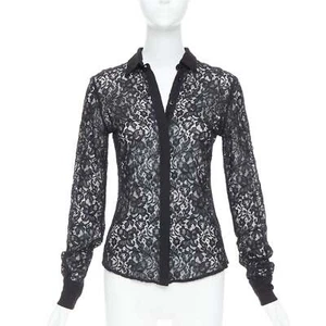 D&G DOLCE GABBANA Vintage black cotton silk floral lace sheer shirt IT38 XS - Picture 1 of 9