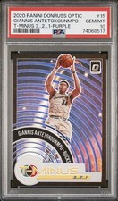 2020-21 Donruss Optic Giannis Antetokounmpo T-Minus 321Purple Prizm #15 PSA 10
