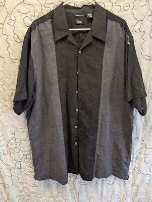 Camisa Hagger Para Hombres XL Negra Gris Abotonada Mangas Cortas Mezcla de Lino Bowling Camp Foto 1 de 4