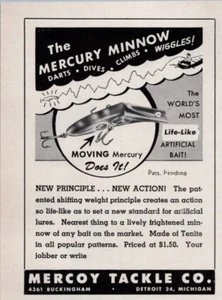 Mercury Minnow Mercy Tackle Co. Michigan 1948 anuncio impreso - Imagen 1 de 2