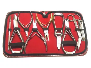 9 PIEZAS KIT COMPLETO DE HERRAMIENTAS CORTADORAS DE UÑAS DE PUNTA DE PODÓLOGO VARIEDAD ENCARNADA NUEVO - Imagen 1 de 2