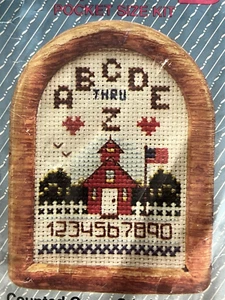 Vtg 1980s Sew Simple Counted Cross Stitch Kit School House Sampler w/ Frame - Picture 1 of 4