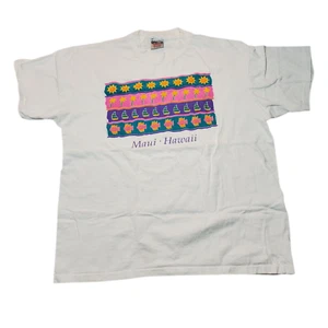 VTG 90s Maui Hawaii Puff Graphic Tee T-shirt XL White Neon Single-Stitch Beach - Picture 1 of 8