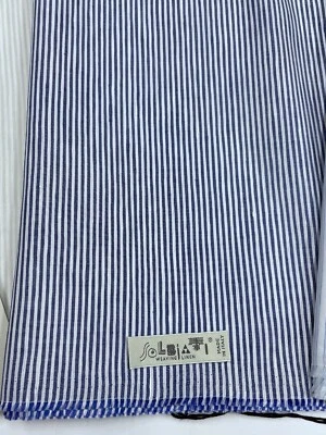SOLBIATI FRESCOLINO Linen Cotton Fabric Navy Striped Shirting Loro Piana 2.0 m - Image 1 of 4