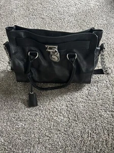 Black Michael Kors Hamilton Handbag Crossbody Purse With Silver Hardware - Picture 1 of 4