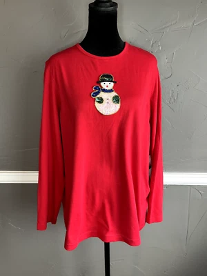 Mercer Street Studio Women's  Size 1X Red Snowman Top - Image 1 of 4
