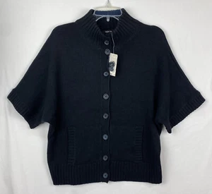Style & Company Women M Wide Sleeve Cardigan Sweater Black High Neck Pockets NWT - Picture 1 of 7