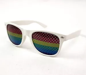 Occhiali da sole unisex adulti lenti arcobaleno montatura bianca stile wayfare - Foto 1 di 12