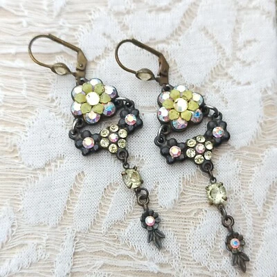 Pendientes Michal Negrin Largos Florales Amarillos Con Aurora Cristal Swarovski Caja de Regalo Foto 1 de 4