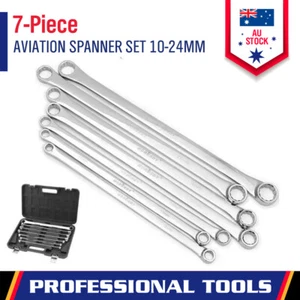 7-Piece Extra Long Aviation Double Ring Spanner Set 10-24mm Spanner With Storage - Picture 1 of 8