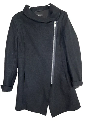 Abrigo de lana asimétrico negro halógeno para mujer M - forrado, cremallera, longitud media, H14 Foto 1 de 4