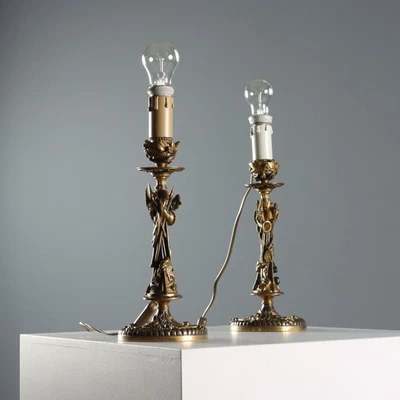 Bougeoirs Anciens Bronze Bruni et Doré Europe XXe Siècle Originaux - Photo 1/4