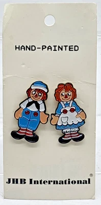 Vintage Raggedy Ann & Andy Hand-Painted Metal Shank-back Buttons Made in Korea - Image 1 of 2