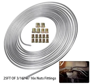 1Pc Brake Line Tubing Kit Galvanized Steel 25 Ft. Roll Coil 3/16"OD 16 Fittings - Picture 1 of 12